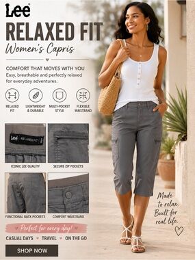 Lee Women's Relaxed Fit Capris in Gray